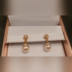 Gold-tone pearl and rhinestone earrings